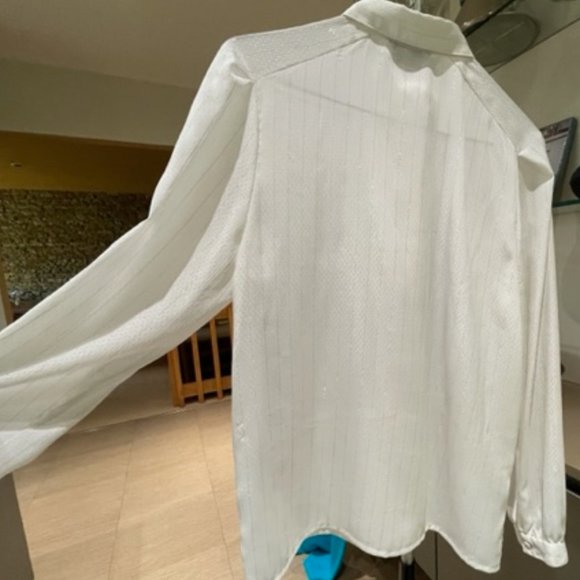 Vintage JAC DALE IVORY BLOUSE with SILVER THREAD Dressy Long Sleeve, Button-Down - Picture 10 of 16